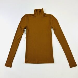 Aritzia Wilfred rib knit turtleneck 2XS NEW with tags Rich Cheatnut brown modal